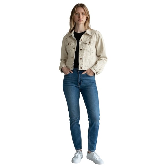 FOREVER 21 M Bleached Denim Jean Jacket Distressed Rips R $35 - Picture 5 of 14